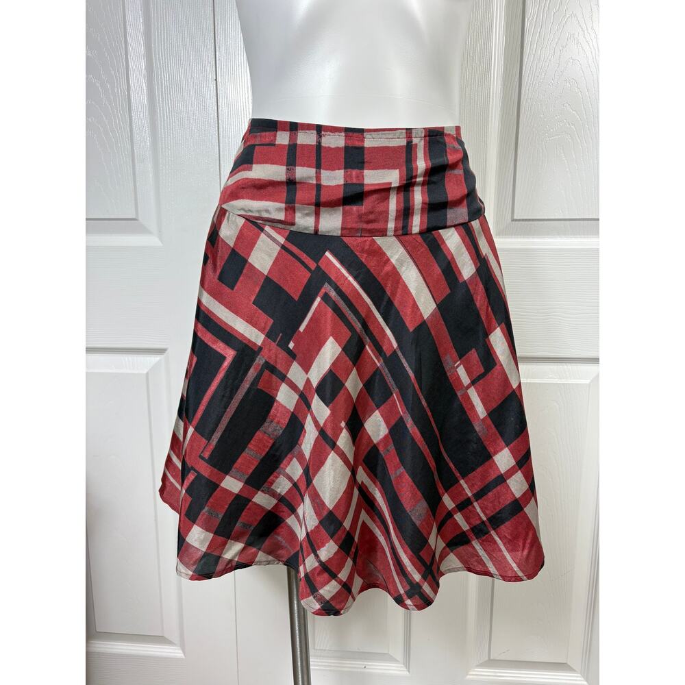 Peruvian Connection Women's A-line Plaid Skirt Size 6 High Line Red Black White